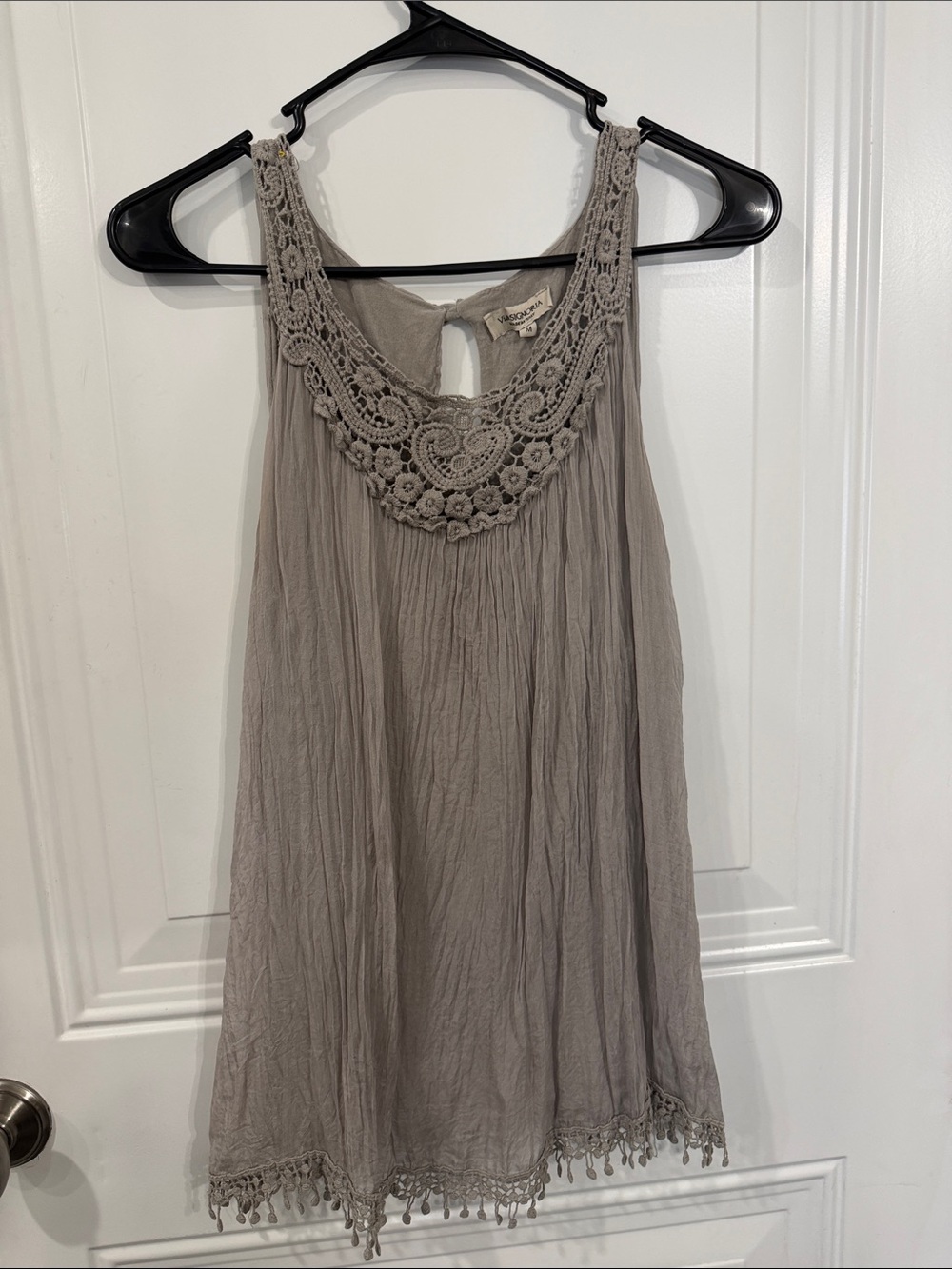 Crochet Yoke Sleeveless Tank Top - Taupe